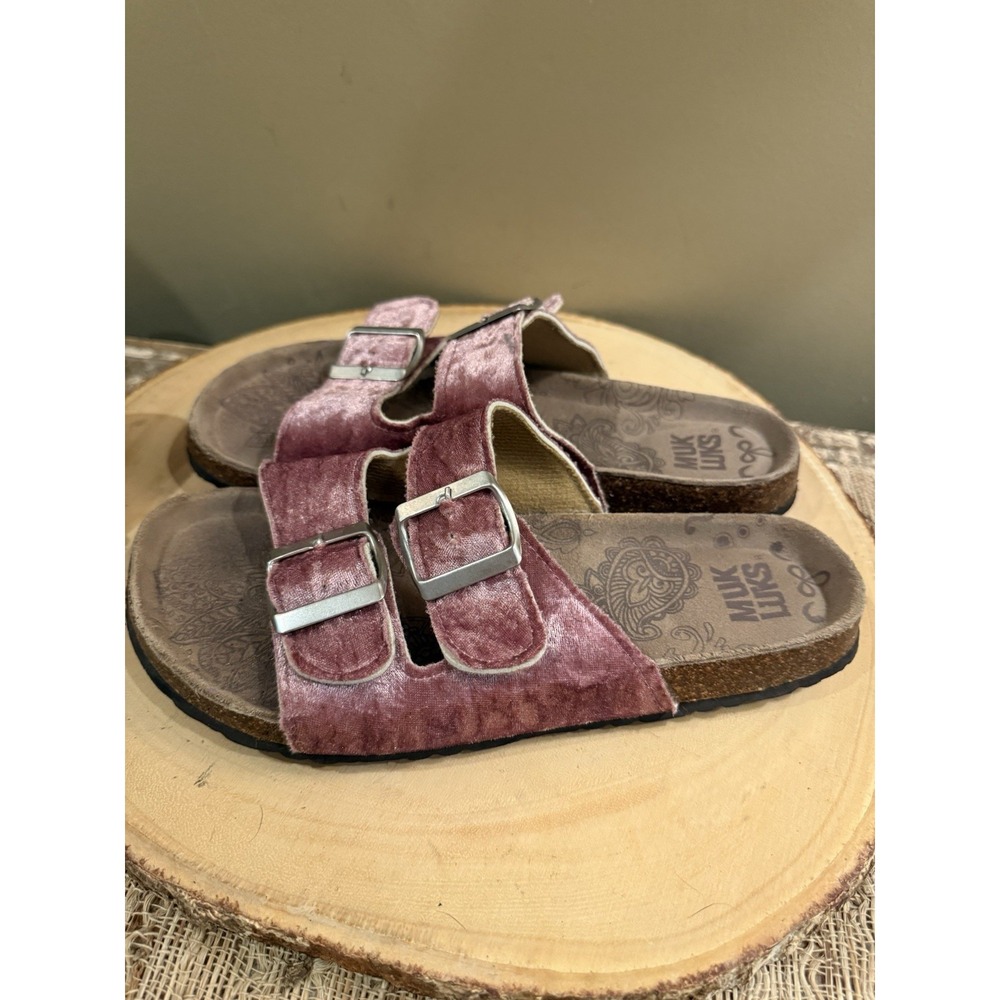 Muk Luks Pink Velvet Buckle Sandal Slip On‎ Slides Shoes Womens Size-7